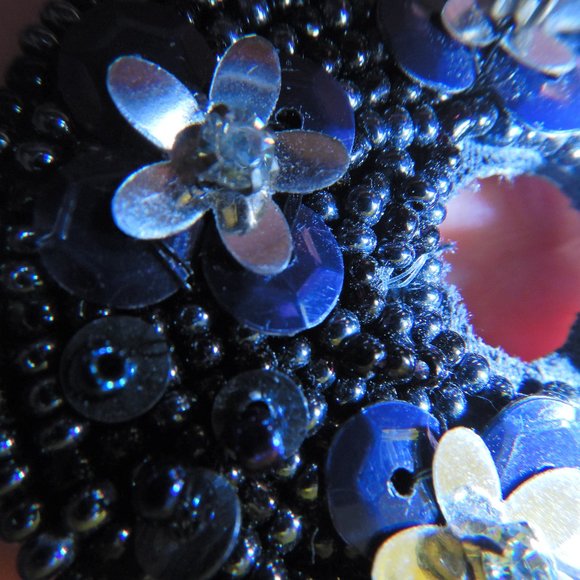 Beaded Black / Midnight Blue  Earrings - Picture 3 of 6